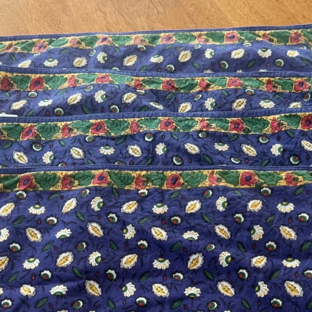 Blue Floral Orange Poppies Cotton Placemats Set 4 Reversible India 14x20 Cottage